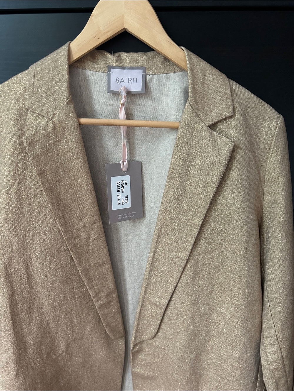 Gold Sparkle Open-Front Linen Blend Blazer Made in Italy - Picture 12 of 12